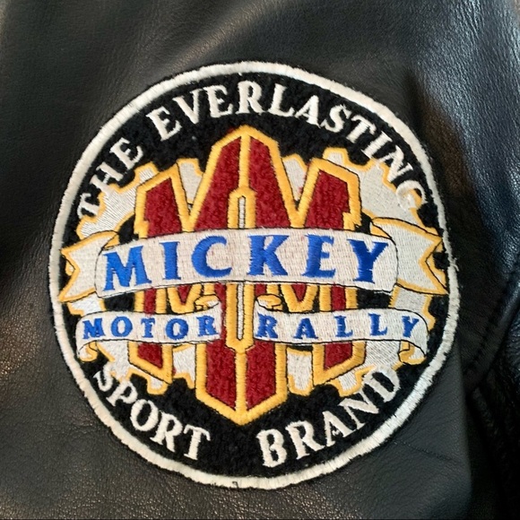 VINTAGE Mickey Mouse Racing Leather Jacket-Large - Picture 3 of 12